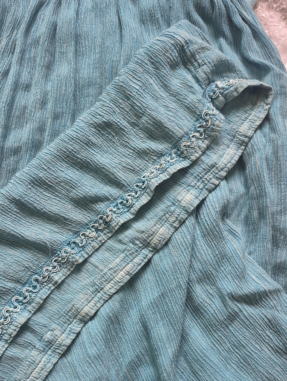 90s Vintage Papillon Cottagecore Dress Teal Blue Embroidered Empire Waist - Picture 4 of 5